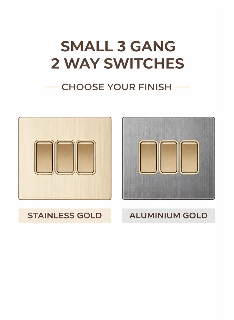 Vmax 3 Gang 2 Way Light Switch Frameless Panel Modern Wall Switch Plate Premium Metal Finish Electrical Switch for Home Office Hotel Easy Installation - Image 1
