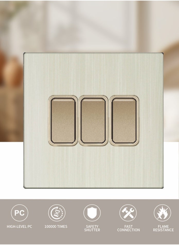 Vmax 3 Gang 2 Way Light Switch Frameless Panel Modern Wall Switch Plate Premium Metal Finish Electrical Switch for Home Office Hotel Easy Installation - Image 5