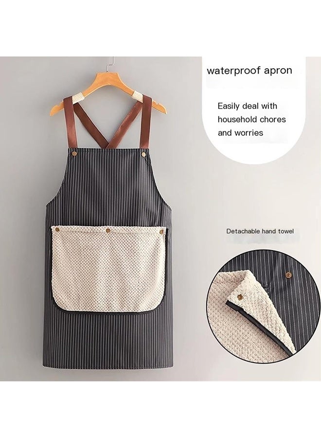 1 Piece Sleeveless Cross Back Kitchen Apron, Waterproof Adjustable Apron with Removable Towel for Baking, BBQ & Home Kitchen Use - Image 2