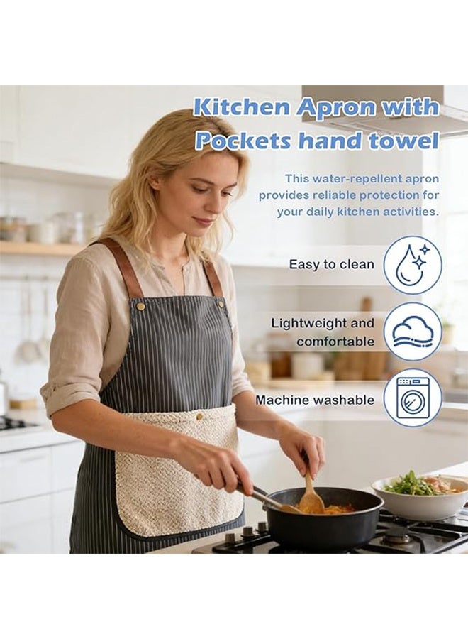 1 Piece Sleeveless Cross Back Kitchen Apron, Waterproof Adjustable Apron with Removable Towel for Baking, BBQ & Home Kitchen Use - Image 5