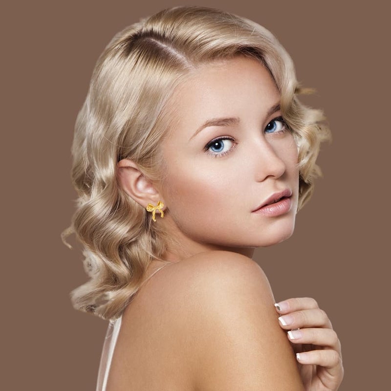 HANNEA® 2 Pairs Studs Earrings for Women Girls Metal Bow Earstuds Elegant Bowknot Studs Earrings Girls Jewelry Gift - Golden & Silver - Image 5