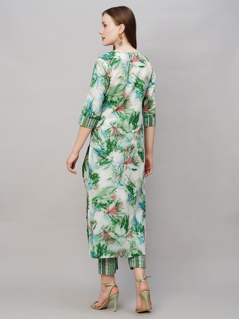 ANNI DESIGNER Women's Cotton Blend Printed Straight Kurta with Pant (PS-Green_L_Green_Large) - Image 2