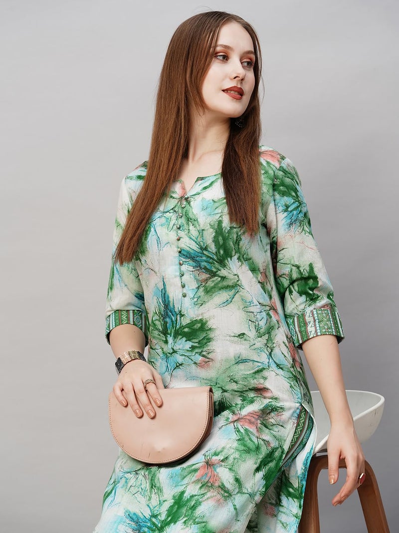 ANNI DESIGNER Women's Cotton Blend Printed Straight Kurta with Pant (PS-Green_L_Green_Large) - Image 5