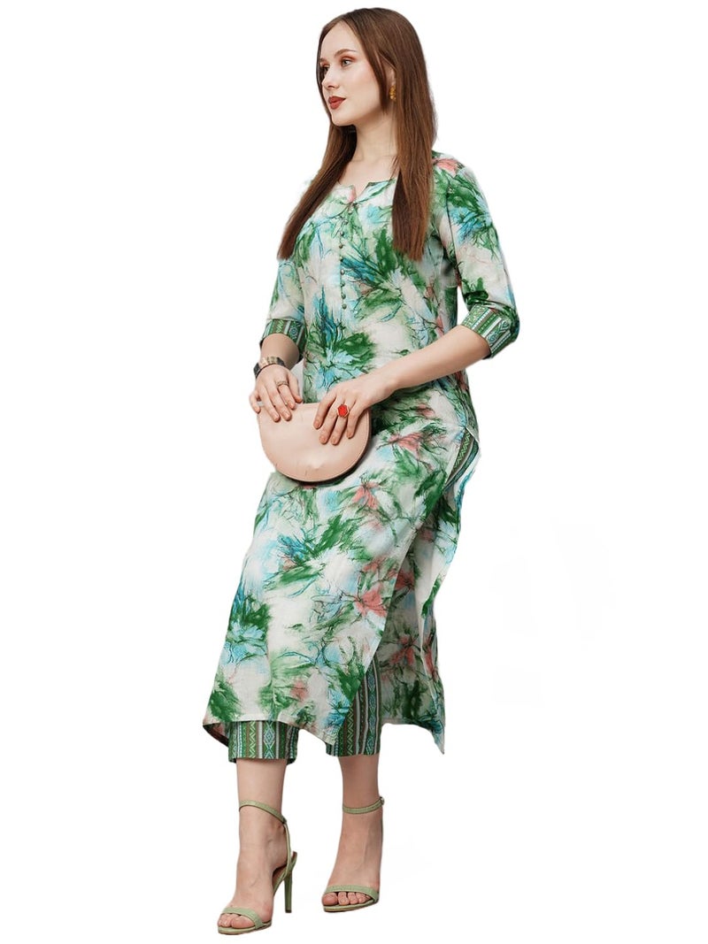 ANNI DESIGNER Women's Cotton Blend Printed Straight Kurta with Pant (PS-Green_L_Green_Large) - Image 1