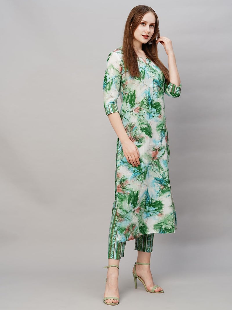 ANNI DESIGNER Women's Cotton Blend Printed Straight Kurta with Pant (PS-Green_L_Green_Large) - Image 4