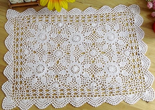 Laivigo Handmade Crochet Lace Table Cloth Doilies Doily,Rectangle,16 x 24 Inch,White - Image 1