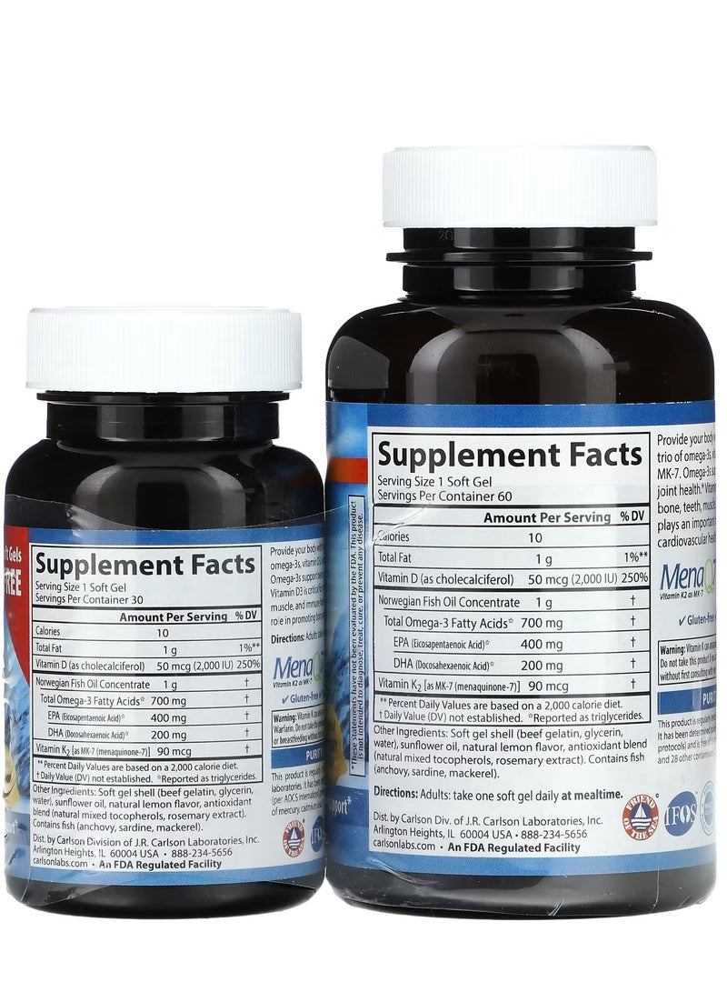 كارلسون‏ Elite Omega-3 Plus D & K نكهة الليمون الطبيعية 60 + 30 جيل ناعم حر - Image 2