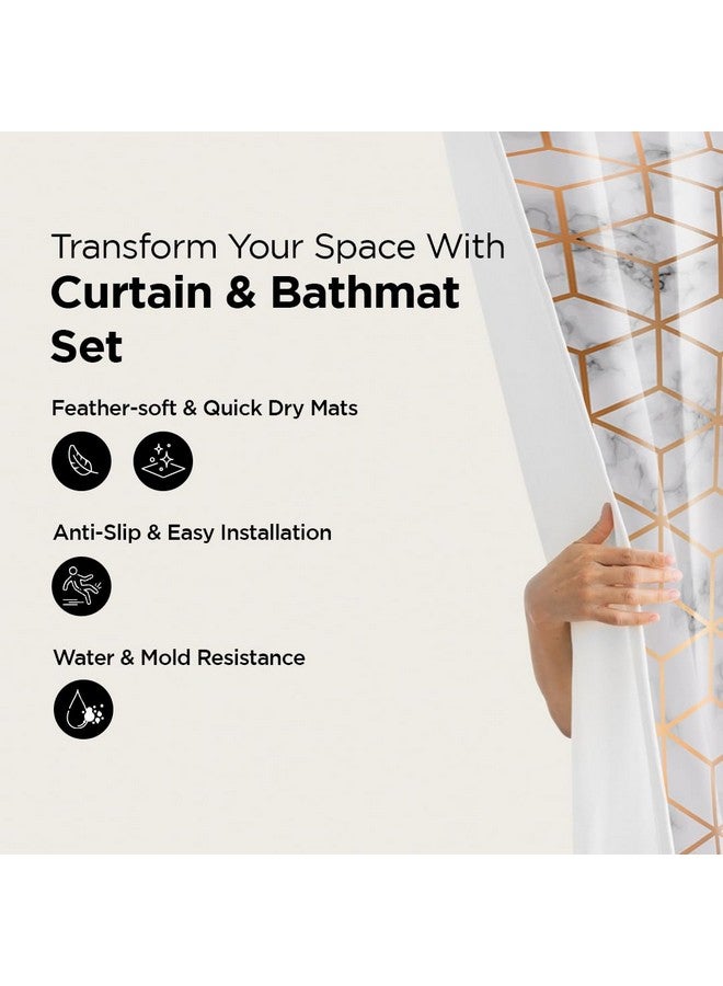 Umai UMAI Shower Curtain (180X180 cm) & Bathmat 3 Pcs Set|6ft|Creative Vibrant Coloured Polyster Curtain Sets with Non-Slip Bath mats for Bathroom|Easy-Slide Curtains|Quick Dry,Soft Mats  - Image 2