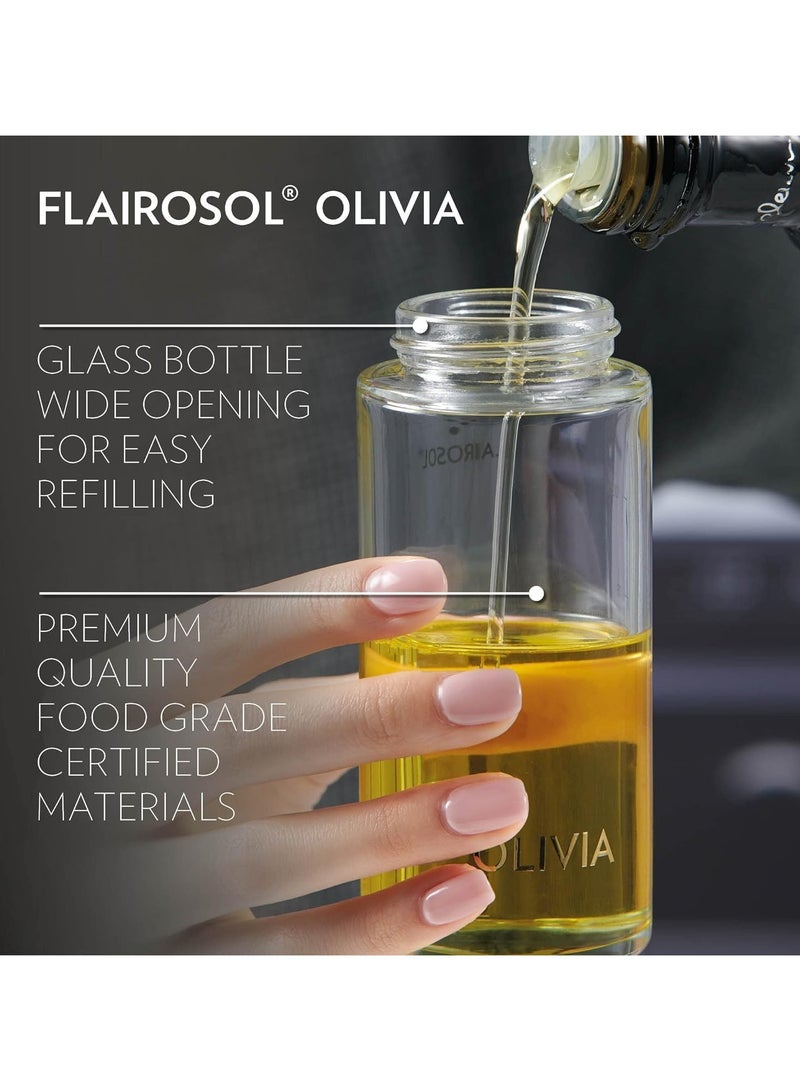 Flairosol فلايروسول أوليفيا. رذاذ الزيت المتقدم الأصلي للطهي، السلطات، الشواء والمزيد، رذاذ مستمر مع تحكم في الكمية، موثوق به من قبل الطهاة. تقنية مسجلة براءة اختراع. (زجاجة زجاجية) - Image 4