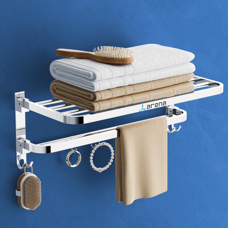 Arena Bathroom Towel Hanger for Wall Mounted Towel Rod for Bathroom Accessories Set for Home & Offices, Stainless Steel Clothes Holder Chrome Finish, Heavy Duty (Pack of 1 Towel Rack) - Image 1