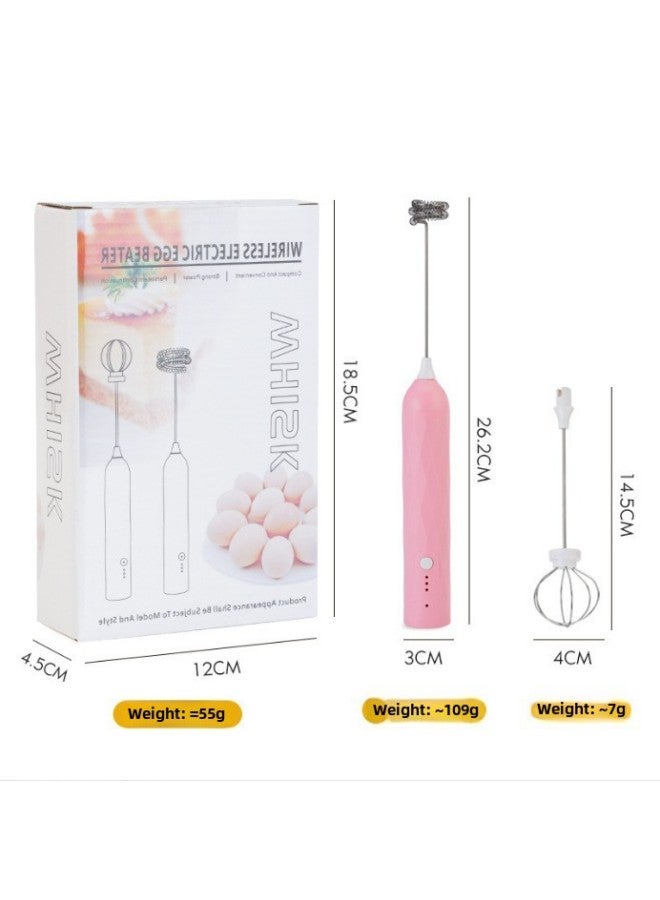 Electric Egg Beater Handheld Mini Milk Frother Wireless Steak Coffee Frother Cream Mixer USB Charging-Color:Pink - Image 1
