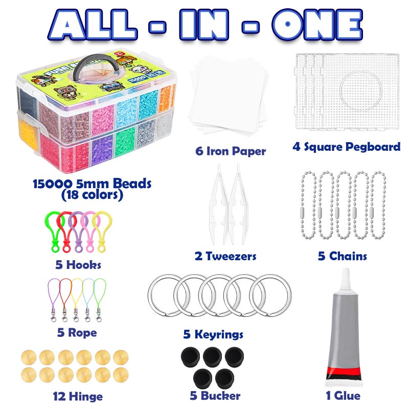 FUNZBO 15000 5mm Fuse Beads Kit - 18 Colors Fuse Beads Set with 5 Cat Patterns, Christmas Gifts for Kids, Home School Arts and Crafts Project, Art Decorations, Toys Gift Set for Girls and Boys Age 5+ - Image 2