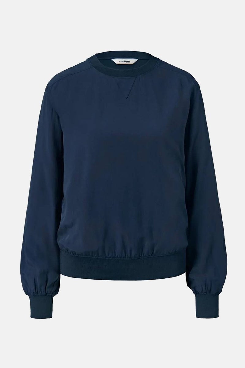 Tchibo Women Crew Neck Long Sleeve Plain Sweatshirt, Navy  - Image 2