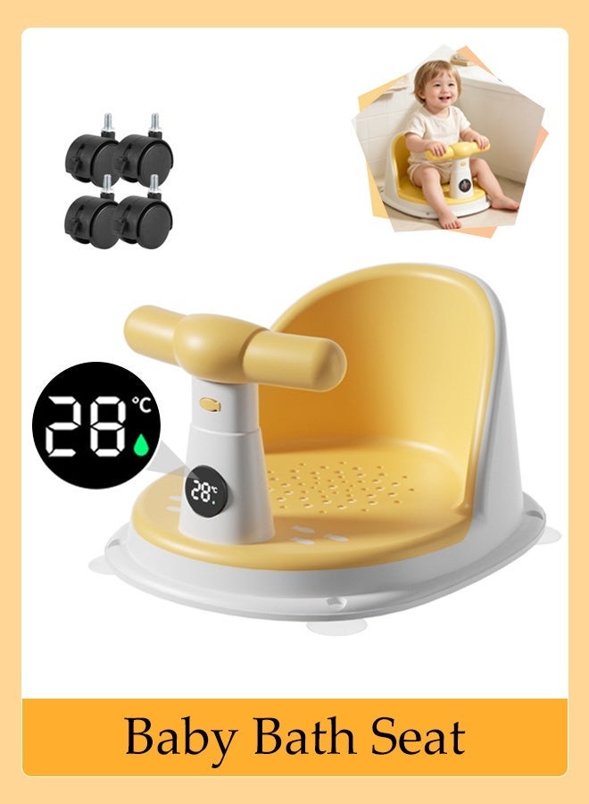 Baby Bath Seat with Wheels,Non-Slip Infant Bathtub Chair with Suction Cups,Toddler Sit Up Bathtub Seat for Baby,Newborn Soft Cushion for Shower - Image 1