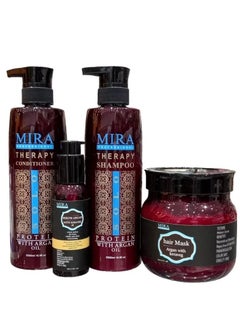 Mira Shampoo 500 ml Conditioner 500 ml Mask 500 ml And Serum 100 ml With Argan Oil And Protein To Maintain Hair Treated With Protein Or Creatine 