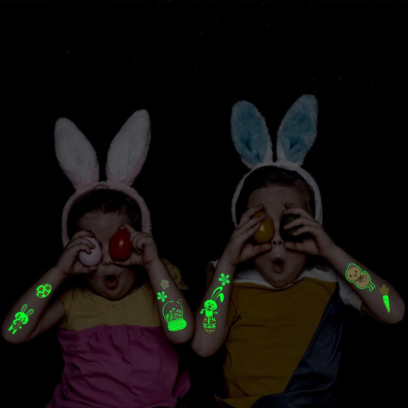 PARTYWIND Glow Easter Temporary Tattoos for Kids Party Decorations  40 Styles Luminous Easter Eggs Party Supplies Favors  Easter Tattoos Stickers (2 Sheets) - Image 4