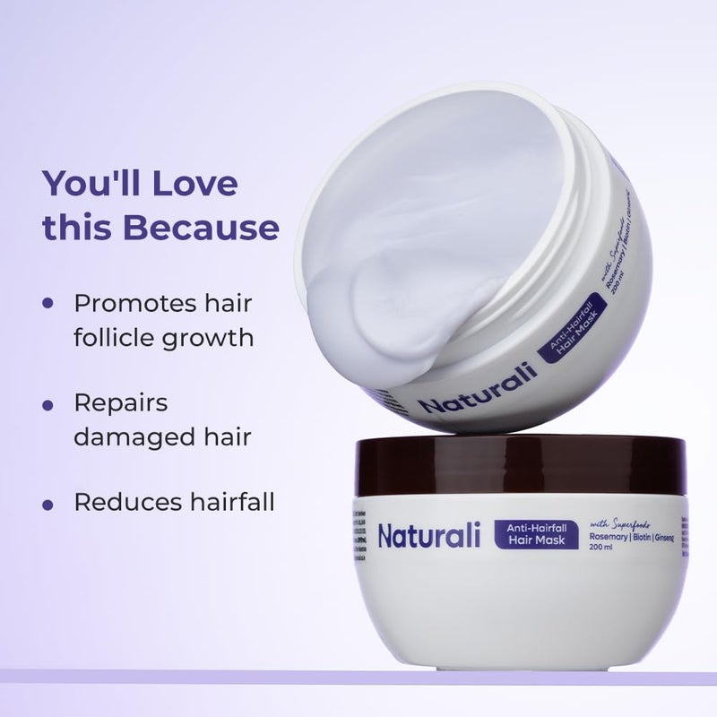 Naturali AntiHairfall Hair Mask With Rosemary Ginseng  Biotin  Repairs Damaged Hair  Promotes Hair Follicle Growth  Paraben  Mineral Oil Free  200ml - Image 2