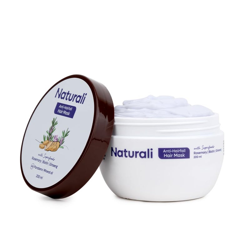 Naturali AntiHairfall Hair Mask With Rosemary Ginseng  Biotin  Repairs Damaged Hair  Promotes Hair Follicle Growth  Paraben  Mineral Oil Free  200ml - Image 1