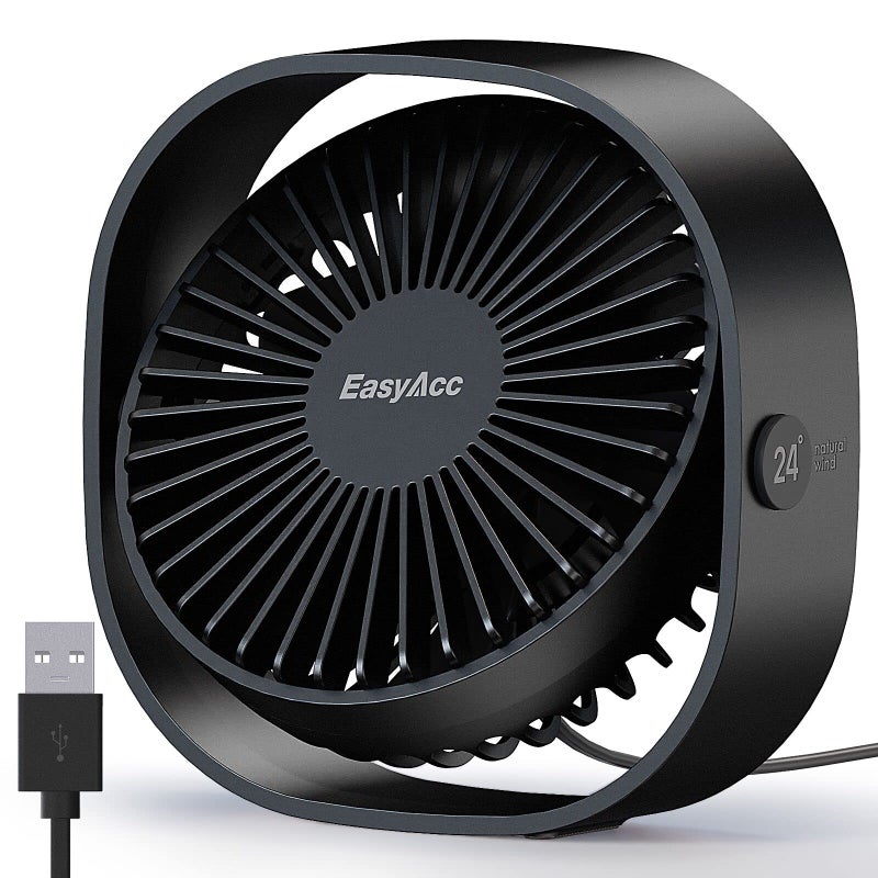 EasyAcc USB Small Desk Fan Slumber Pod Fan 360Rotatable Head Powerful  3 Speeds Portable Personal Table Travel Fan for Sleeping Desk Cruise Ship Dorm Bedroom Office Office No Battery