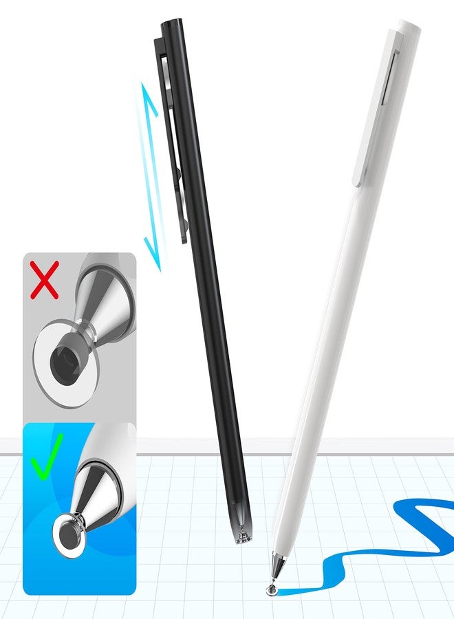 KXT Stylus for Touch Screens (2pcs), Smallest Disc Tip Universal Touch Pen for Apple iPad/Pro/Air/Mini/iPhone/Max/Samsung Galaxy Tablet/Amazon Fire HD/Chromebook/Android/HUAWEI/MI, Stylus with Pencil Clip - Image 1