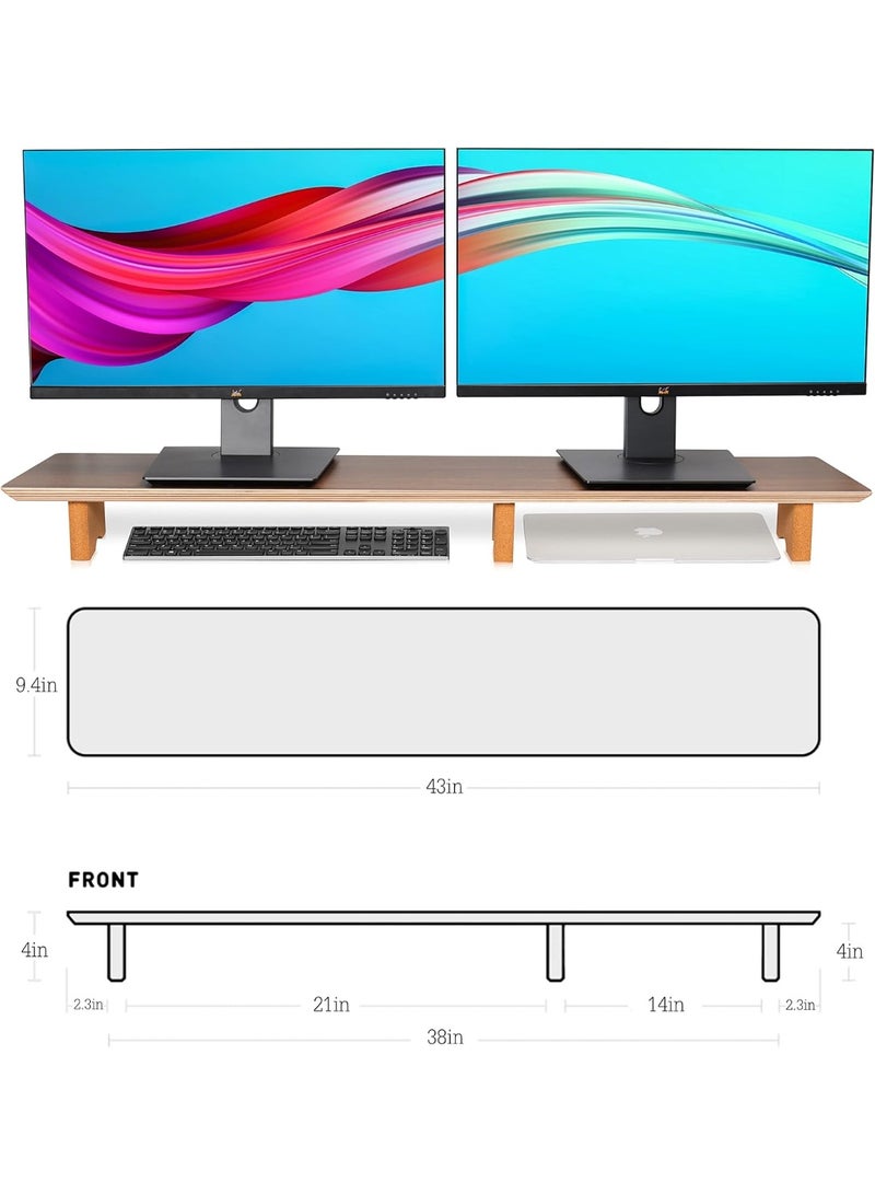 حامل لرفع الشاشة، حامل خشب صلب لسطح المكتب اللاب توب/التلفزيون/الكمبيوتر/الطابعات، رف منظم مثالي للمكتب مع مساحة تخزين اسفله لاكسسوارات المكتب من اوثيا (خشب جوز اسود، ثنائية) - Image 3