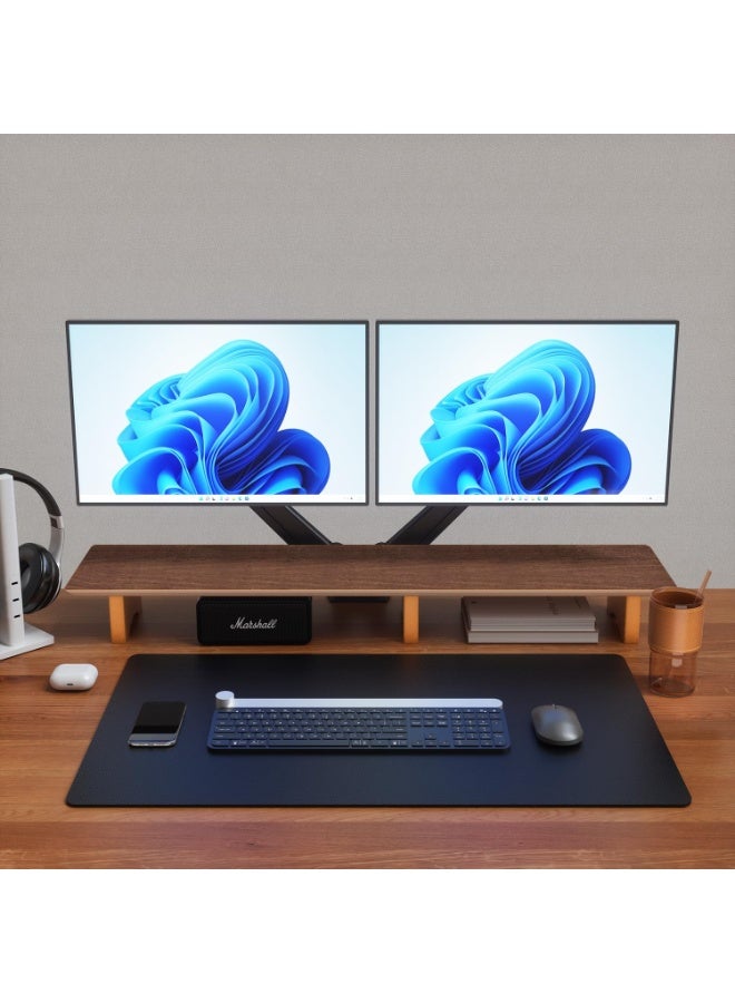 حامل لرفع الشاشة، حامل خشب صلب لسطح المكتب اللاب توب/التلفزيون/الكمبيوتر/الطابعات، رف منظم مثالي للمكتب مع مساحة تخزين اسفله لاكسسوارات المكتب من اوثيا (خشب جوز اسود، ثنائية) - Image 2