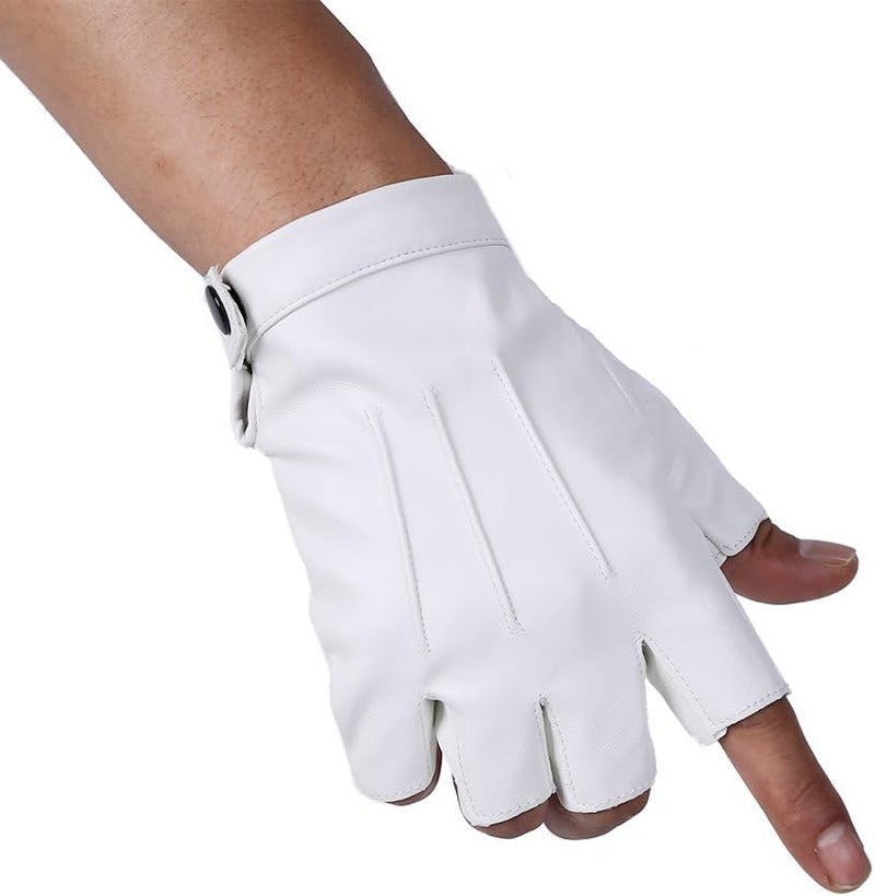 JISEN Men's PU Leather Half Finger Gloves - Image 1