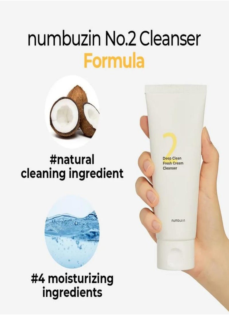 numbuzin - Numbuzin No.2 Deep Clean Fresh Cream Cleanser - Rich Foam Face Wash with Natural Cleansing Ingredients for Thoroughly Clean and Refreshing Skin,Korean Skincare,120ml - Image 1