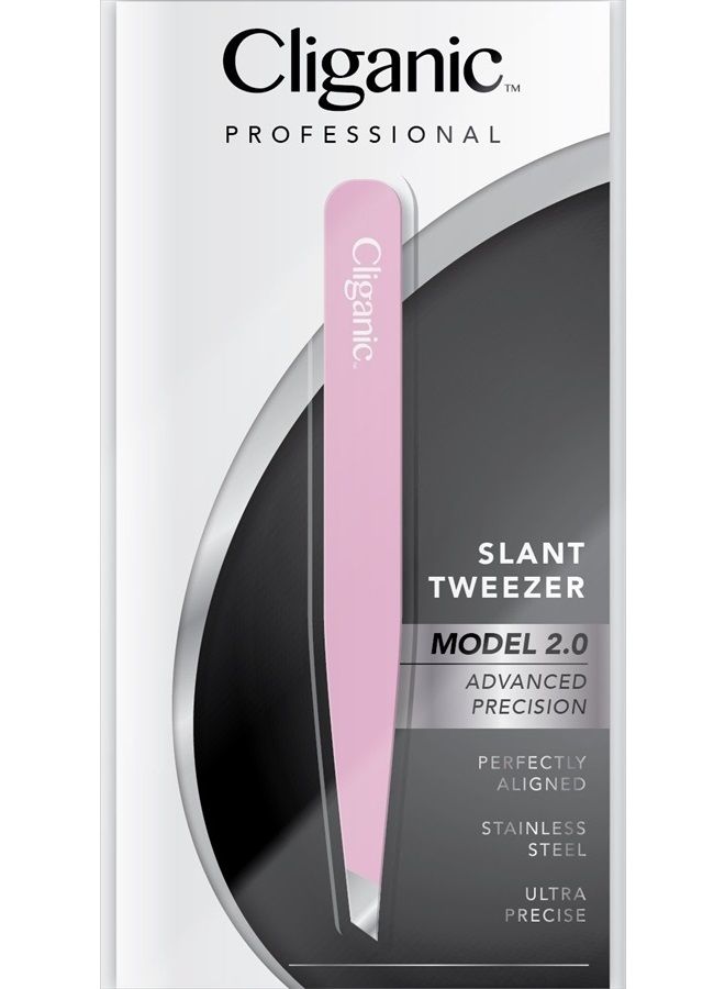 Cliganic Professional Eyebrow Tweezers Precision Slant Tip 2.0 Pink (Improved Model) | Hair Tweezer for Men & Women, Stainless Steel | Best for Plucking Chin Facial Hair | Cliganic 90 Days Warranty  - Image 1