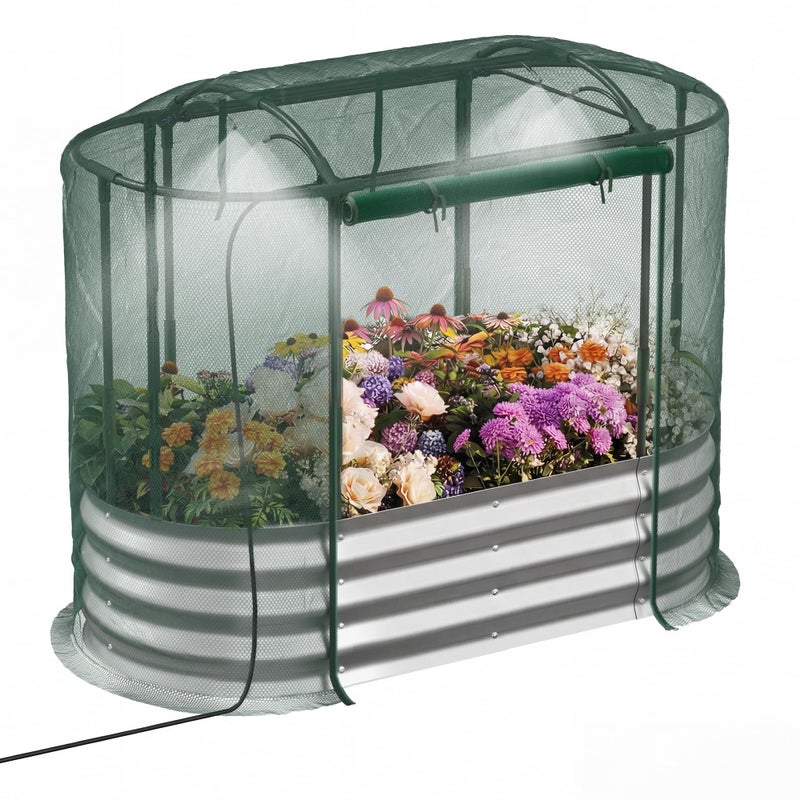 Lineware Raised Garden Bed with Self-Watering System, 4x2x1 ft Elevated Planter Boxes Outdoor with Mesh Cover, Oval Galvanized Raised Beds for Gardening,Vegetables,Flowers, Backyard, Patio - Image 1