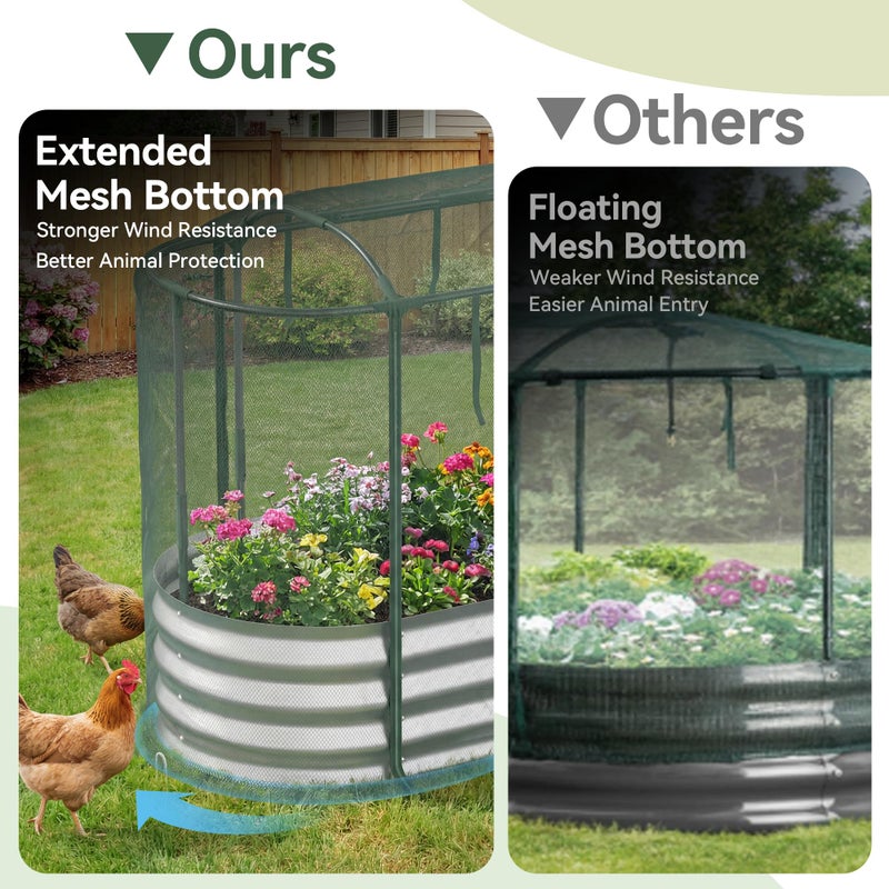 Lineware Raised Garden Bed with Self-Watering System, 4x2x1 ft Elevated Planter Boxes Outdoor with Mesh Cover, Oval Galvanized Raised Beds for Gardening,Vegetables,Flowers, Backyard, Patio - Image 3