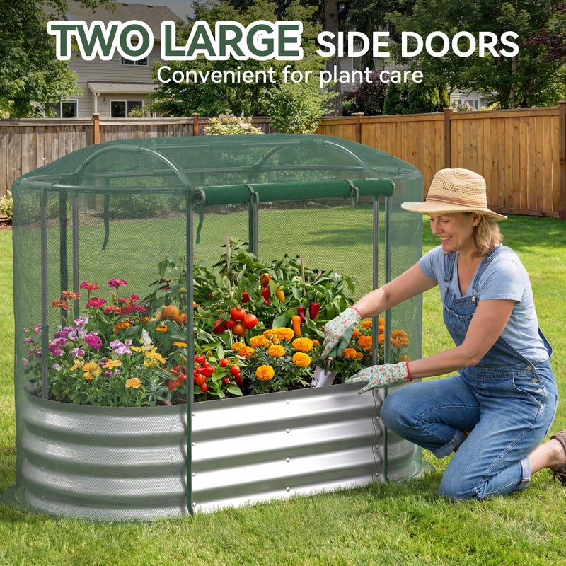 Lineware Raised Garden Bed with Self-Watering System, 4x2x1 ft Elevated Planter Boxes Outdoor with Mesh Cover, Oval Galvanized Raised Beds for Gardening,Vegetables,Flowers, Backyard, Patio - Image 4