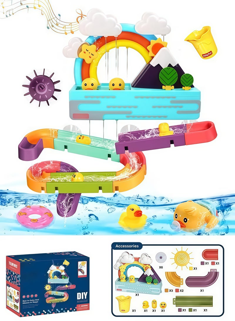 Bath Duck Toy with Light and Music, Toddlers Bathtub Toy with Marble Run, Floating Swimming Duck, Baby Shower Toy, Large Fun DIY Suction Cup Bathtub Mold Free Shower Toy Set - Image 1