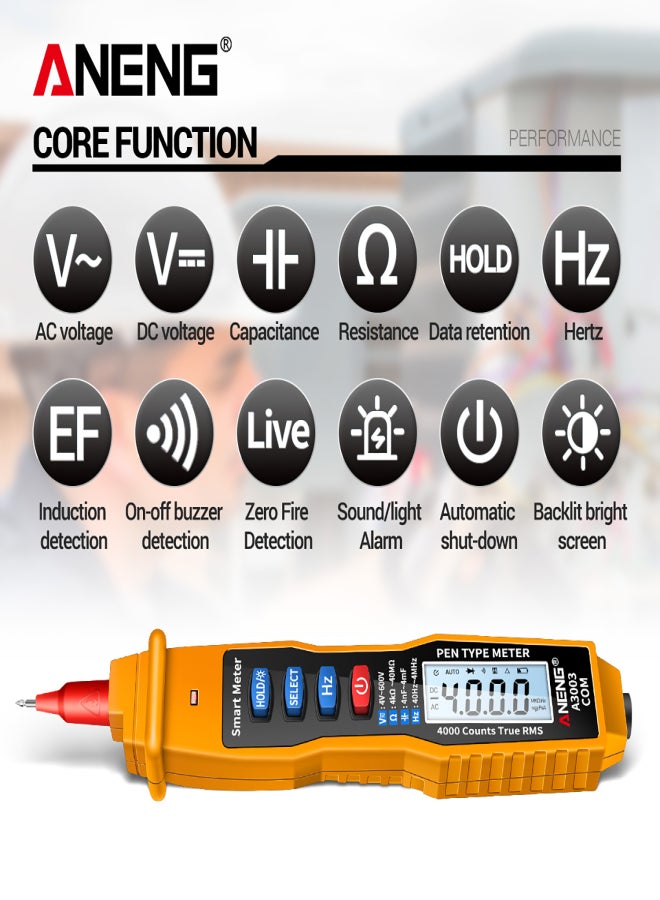 ANENG Digital Pen Multimeter NCV AC/DC Voltmeter Ohmmeter Resistance Capacitance Frequanecy Live Line Test Handheld 4000 Counts LCD Backlight Tester with Data Hold and Flashlight - Image 5