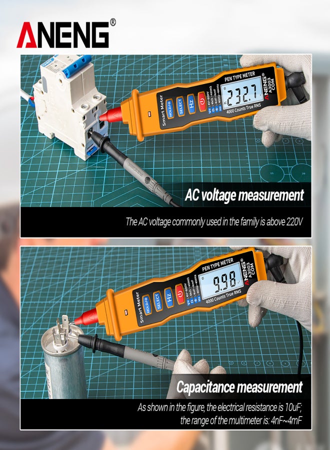 ANENG Digital Pen Multimeter NCV AC/DC Voltmeter Ohmmeter Resistance Capacitance Frequanecy Live Line Test Handheld 4000 Counts LCD Backlight Tester with Data Hold and Flashlight - Image 2