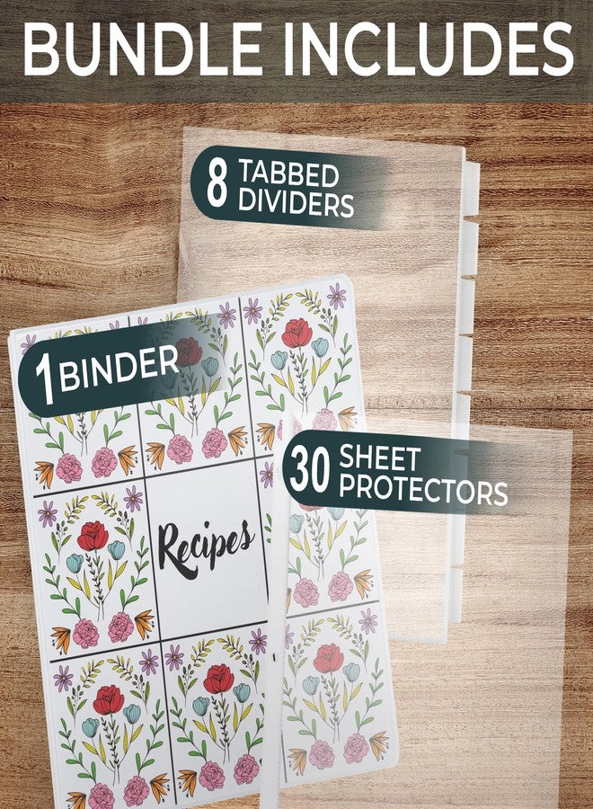 سامسيل مجلد وصفات سامسيل، صفحة كاملة 8.5 × 11 بوصة، حلقة على شكل حرف D مقاس 1 بوصة، تصميم بلاط زهري - Image 3