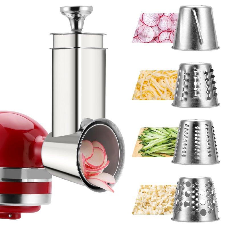 RAFBAR Stainless Steel Slicer Shredder Attachment for KitchenAid Mixers, Dishwasher Safe Cheese Grater Attachment, Food Slicer & Vegetable Chopper Accessory-4 Blades - Image 1