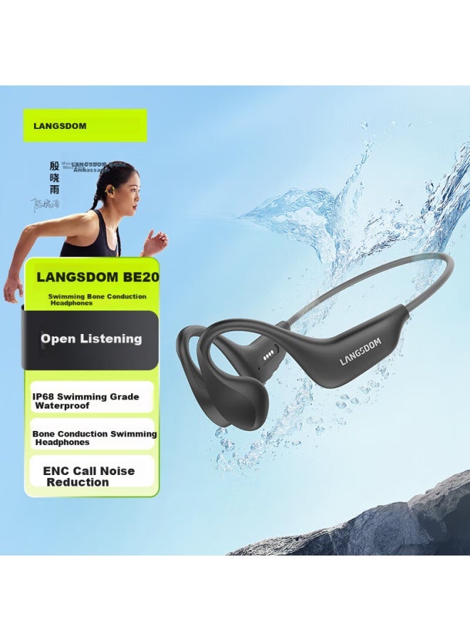 Langston Lanston Bone Conduction Headphones Swimming Bluetooth Earphones Wireless Sports Running Cycling Underwater Ipx8 Waterproof Non-in-ear Suitable For Apple Huawei Xiaomi Phones Be20 Black Grey - Image 1