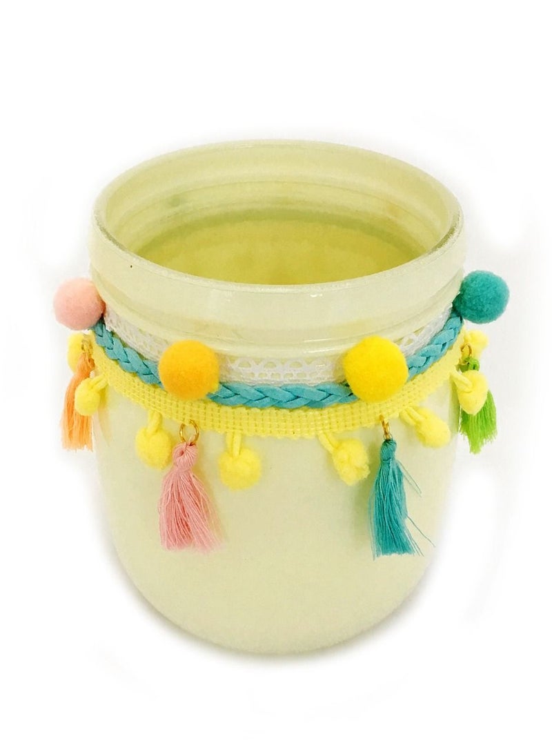 Salla Ceramic Jar Beige with Pompoms 13cm  - Image 2