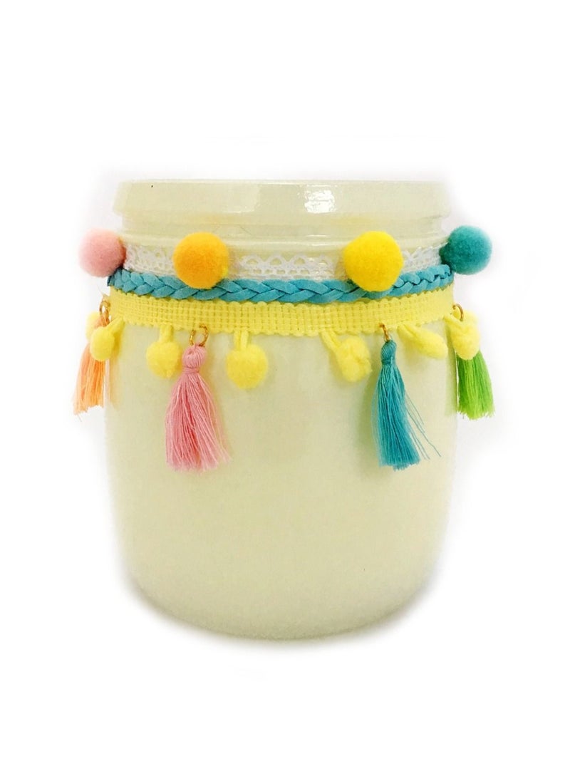 Salla Ceramic Jar Beige with Pompoms 13cm  - Image 1