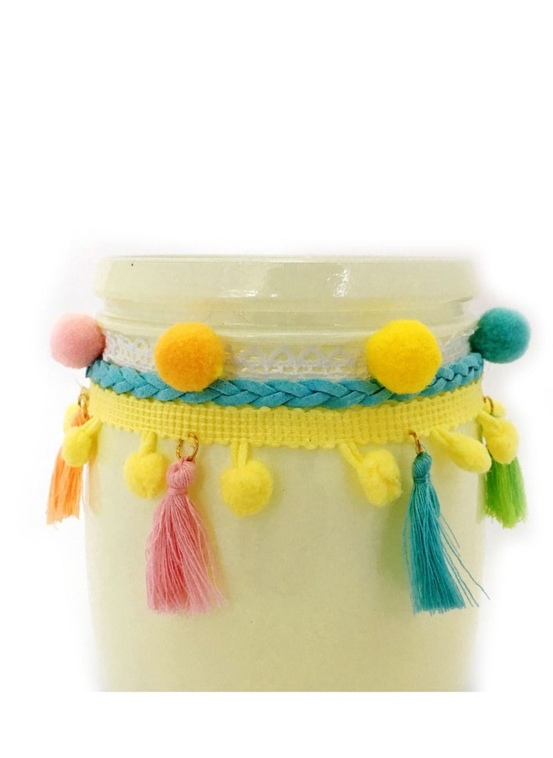 Salla Ceramic Jar Beige with Pompoms 13cm  - Image 3