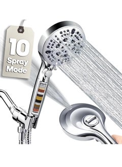 AMROAH Shower Head with Filtration Hard Water for Bathroom, High Pressure 10 Spray Mode Filtered Hand Held Showerhead Nozzle with Turbocharged for Bath Spa Massage with Filter Stones Balls  - Image 1