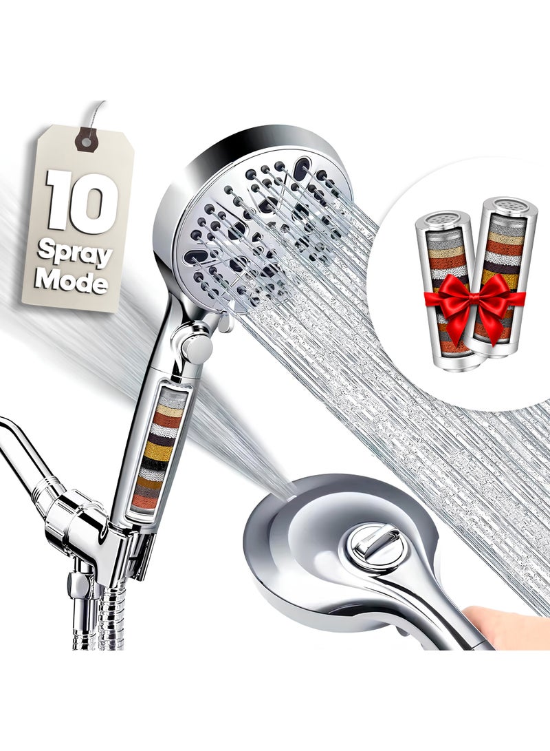 AMROAH Shower Head with 2 Replacement Filters, 15-Stage Hard Water Filtration for Bathroom, High Pressure Handheld Shower Head with 10 Spray Modes, Turbocharged Nozzle for Bath Spa Massage - Image 1