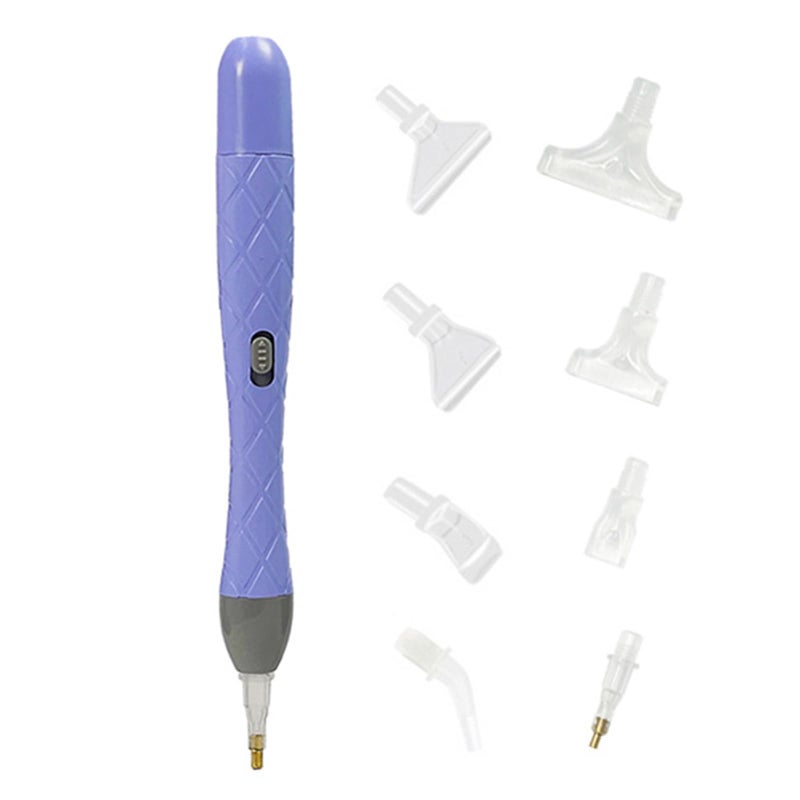 Roioiow Electric Diamonds Paintings Art Drill Pen with LED, Double-Headed Design, 8 Interchangeable Tips for Square Round Beads, DIY Craft Tool (Purple) - Image 1