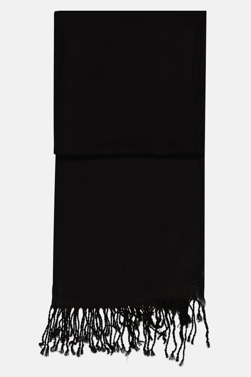 bebe Women Plain Scarf 200 L x  60 H cm, Black  - Image 2
