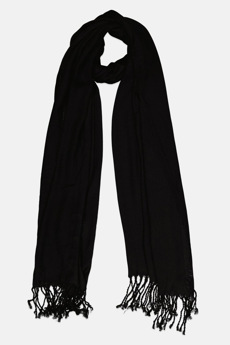 bebe Women Plain Scarf 200 L x  60 H cm, Black  - Image 1