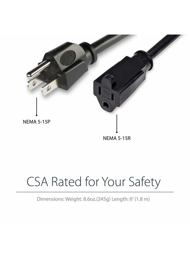 StarTech .com 6ft NEMA Power Cord with 125 Volts at 13 Amps - 16 AWG Power Extension Cable Cord - NEMA 5-15R to NEMA 5-15P (PAC1016) - Image 3