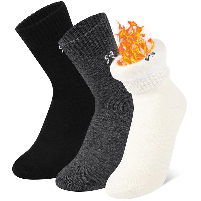 Soxbang Women's Thermal Boot Socks with Plush Lining - Ultra Warm Winter Socks for Extreme Cold, 3 Pairs US(5-9) Bow Black+White+Gray - Image 1