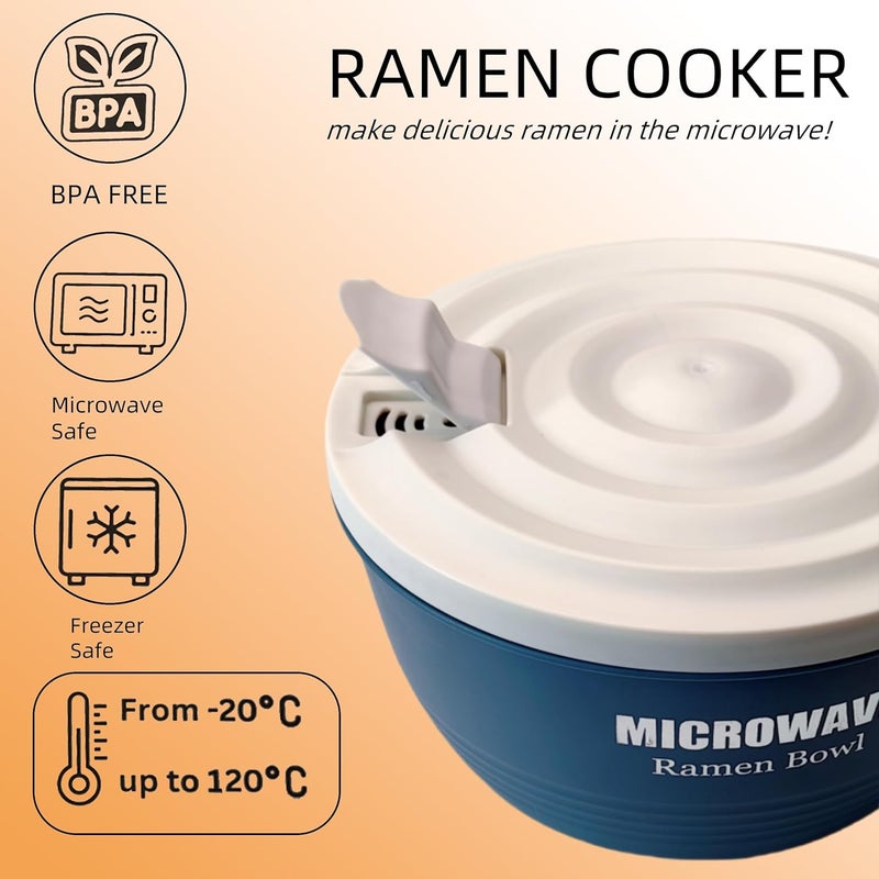 Layron Large Ramen Bowl Ramen Noodle Bowls MicrowavableRamen Bowl Microwavable 45 oz Ramen Cooker Microwave Pasta Cooker Ramen Bowl Microwave Gift for College Boys Girls Male Female Dorm Room blue - Image 4