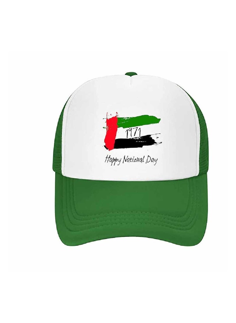 UAE Celebrating National Day 5 panel truckers cap in polyester with adjustment plastic snap closure | Mesh Baseball Cap|Outdoor Fishing Hat | for Men and Women - Image 1